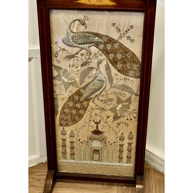 Indian Embroidered Silver and Gold Taj Mahal Screen This is a fine-looking piece, it is a large screen hand Embroidered on...