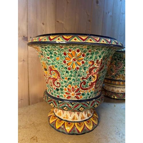 Gold Desvres Masse Frère Earthenware Cachepots, Set of 2 For Sale - Image 8 of 9