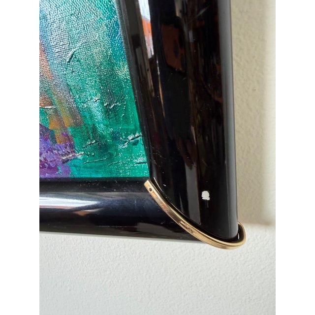 Wood 1980’s Marion Swartz Japanese Lady Oil Painting – Vibrant Impressionist Portrait, Black Lacquer Frame For Sale - Image 7 of 11