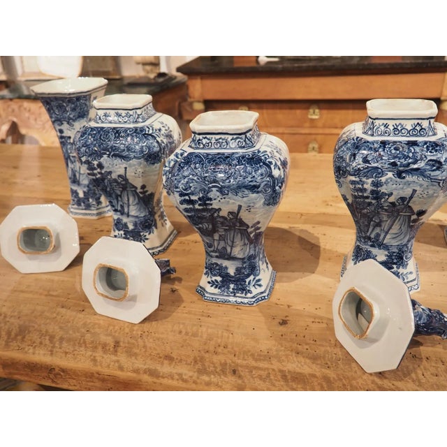 Ceramic Set of 5 Circa 1900 Blue and White Delft Vases From Holland For Sale - Image 7 of 13
