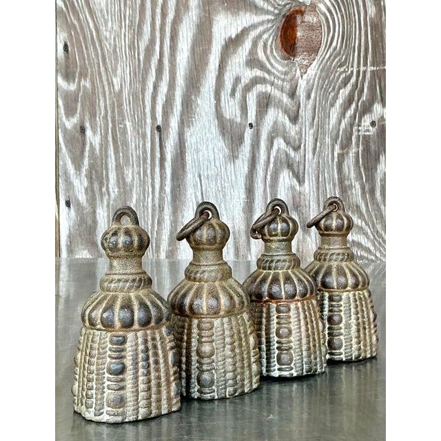 Metal Vintage Boho Wrought Iron Swag Tassels - Set of 4 For Sale - Image 7 of 12