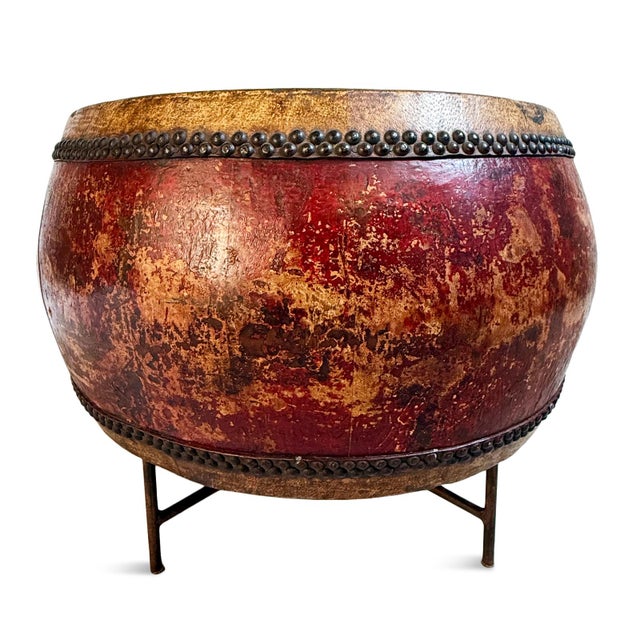 Antique Red Mongolian Drum Coffee Table For Sale - Image 9 of 12