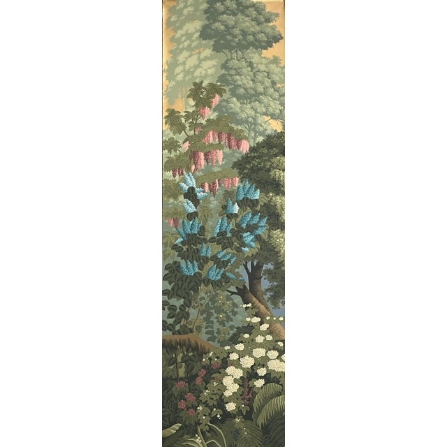 l'Eden Panoramic Murals Hand Painted Wallpaper on Gold Metallic Panel - 1 Panel For Sale - Image 6 of 12