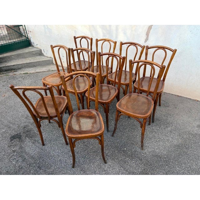 Vintage Bistro Chairs with Decorative Details, 1930s, Set of 10 For Sale - Image 9 of 9