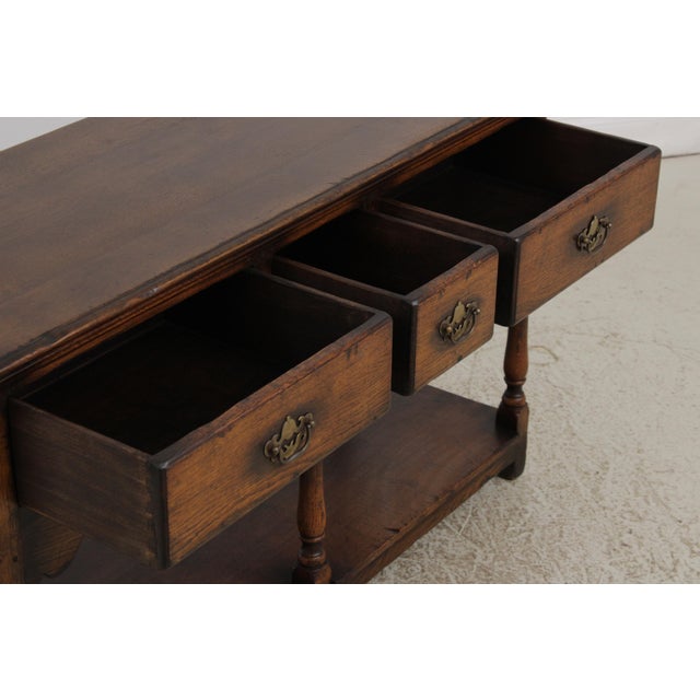 1970s English Tudor Oak 2 Tier Console Table For Sale - Image 5 of 14