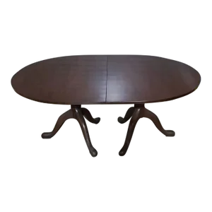 Mid 20th Century Kittinger Williamsburg Mahogany Two Pedestal Dining Table with 2 Leaves Cw 66