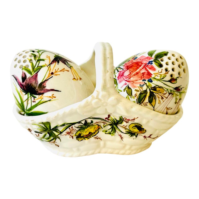 Meissen Salt and Pepper Eggs in Basket Set For Sale