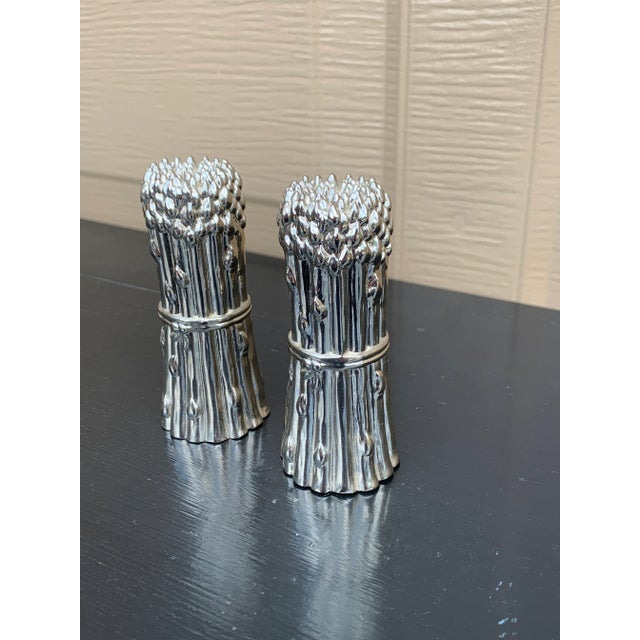 French Country Godinger Silver Plate Asparagus Salt and Pepper Shakers, Pair For Sale - Image 3 of 8