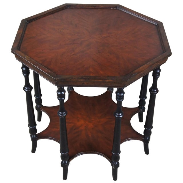 Theodore Alexander Theodore Alexander Traditional Walnut 2 Tier Octagon Center Accent Spider Table For Sale - Image 4 of 12