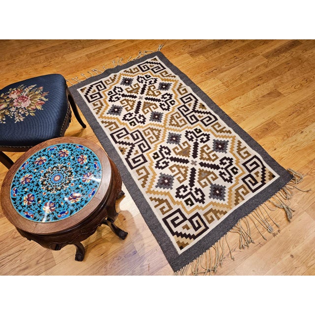 American Vintage Native American Navajo Rug, Handwoven Wool, Allover Geometric Pattern, 3x5 For Sale - Image 3 of 13