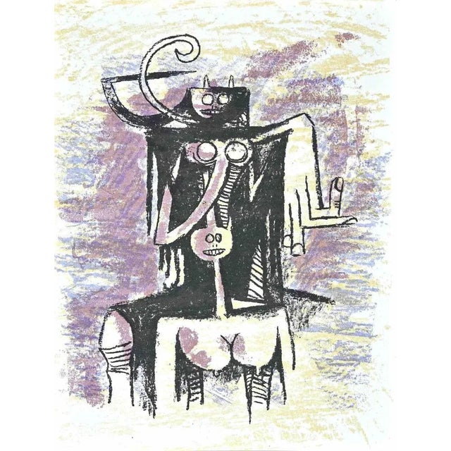 Untitled is a lithograph realized y the cuban artist wifredo lam (sagua la grande, 1902 - paris, 1982). This color...