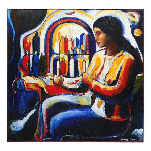 Anders Wollin, Woman with Candle, 1998, Oil on Canvas, Framed For Sale