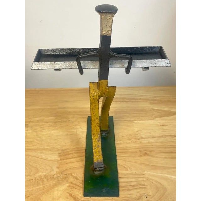 Metal Early 20th Century Folk Art Polychromed Iron Construction Worker Card Holder/ Vide-Poche For Sale - Image 7 of 13