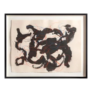 Black Abstract With Red and Blue, Karl Klingbiel Ink on Paper (Unsigned)