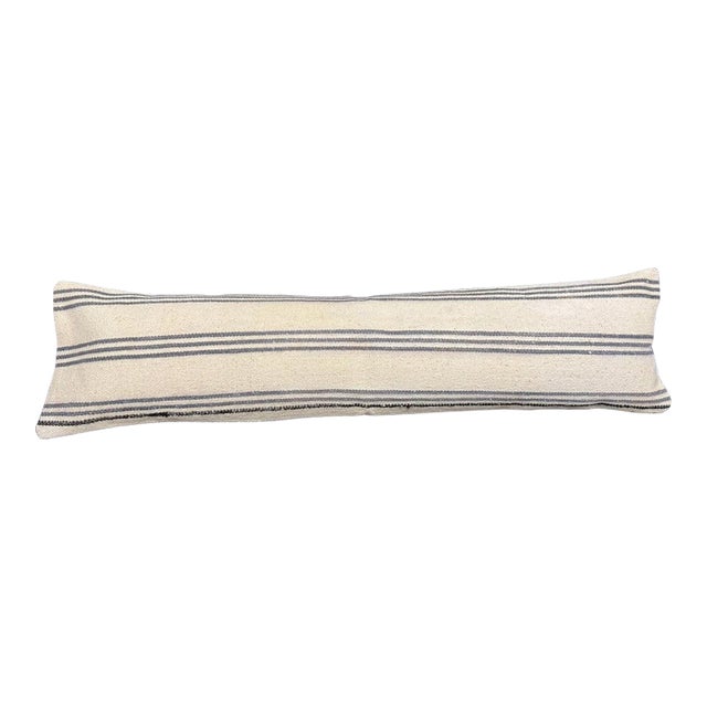 Turkish Hemp Pillow Cushion Natural Beige Gray Cushion Cover 12"x46" For Sale
