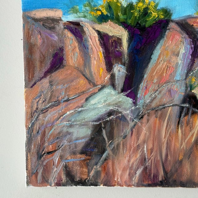Late 20th Century Late 20th Century Cactus Flower Rock Landscape Oil Pastel Painting For Sale - Image 5 of 8