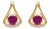 14K Yellow Gold Red Ruby and Diamond Accent Teardrop Stud Earrings, Pair For Sale
