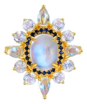 Kai Moonstone Sapphire Cocktail Ring in 14k Solid Gold, Size 6