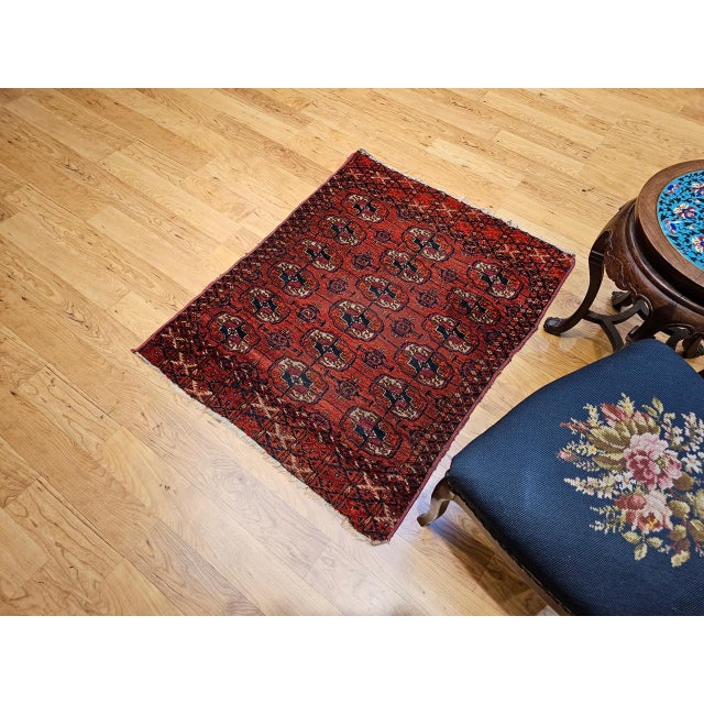 Vintage Turkmen Tekke in Allover Pattern in Red, Navy, Ivory, Blue, Pink For Sale - Image 4 of 18