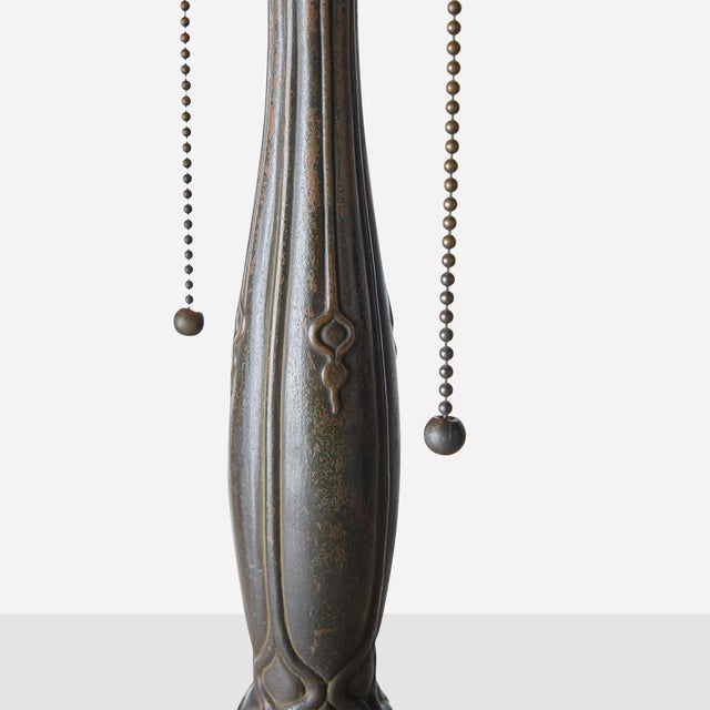 1920s Art Nouveau Slag Glass Table Lamp with Metal Overlay For Sale - Image 12 of 14