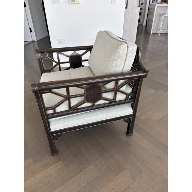 Chinoiserie Minton-Spidell Chinoiserie Fretwork Lounge Chairs, Cane Back (Pair) Seating For Sale - Image 3 of 7