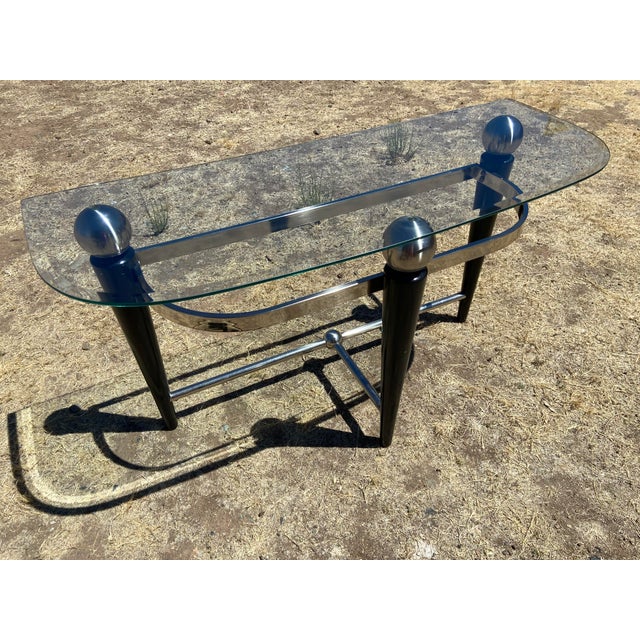 Metal Vintage Space Age Design Chrome and Glass Atomic Coffee & Demilune Console Table For Sale - Image 7 of 18