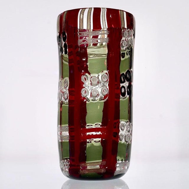 1990s Mosaic Murano Vase in Red and Gray, 1990 For Sale - Image 5 of 18