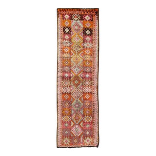 Tribal Turkish Runner With Colorful All-Over Diamond Design For Sale