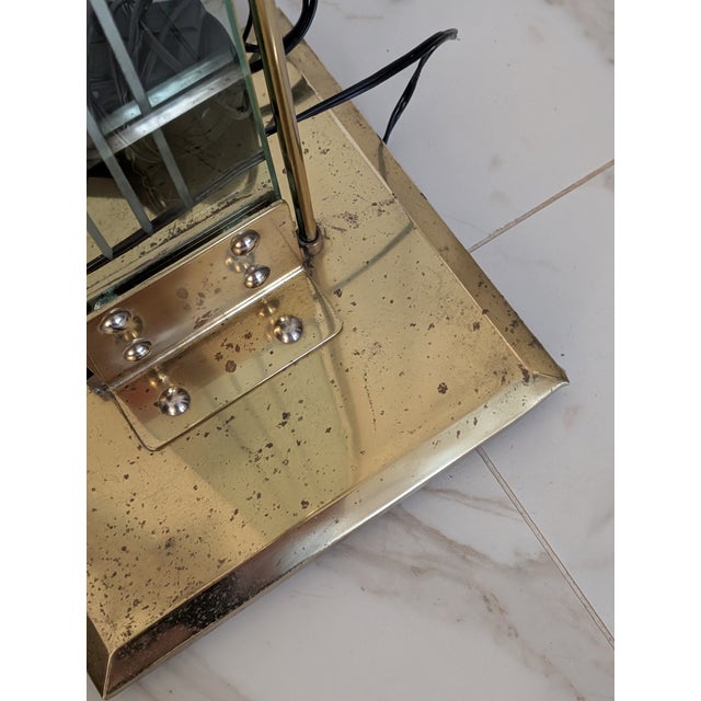 Brass 1980's Mid-Century Modern Glass & Brass Torchiere Floor Lamp For Sale - Image 8 of 11