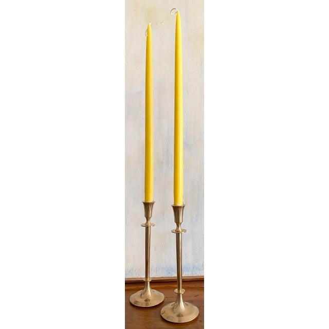 Elegant Tall Dirilyte Brass Candle Holders, a Pair For Sale - Image 9 of 9