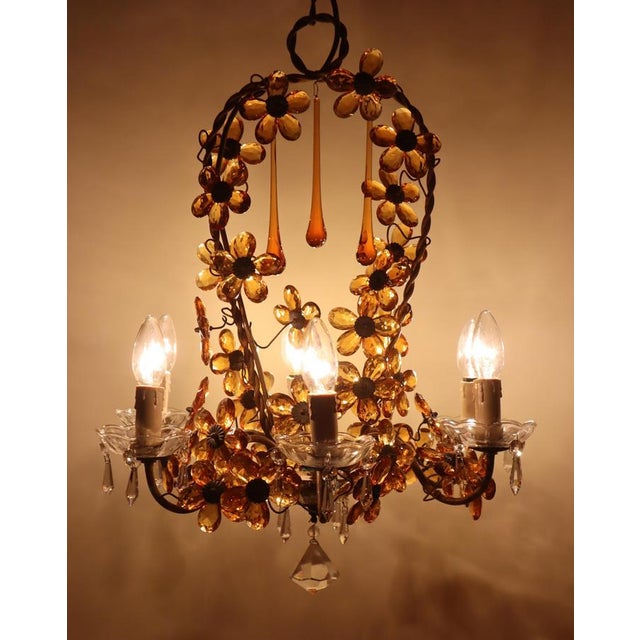 Flower Basket Chandelier with Amber Color Crystals, 1950s For Sale - Image 12 of 18