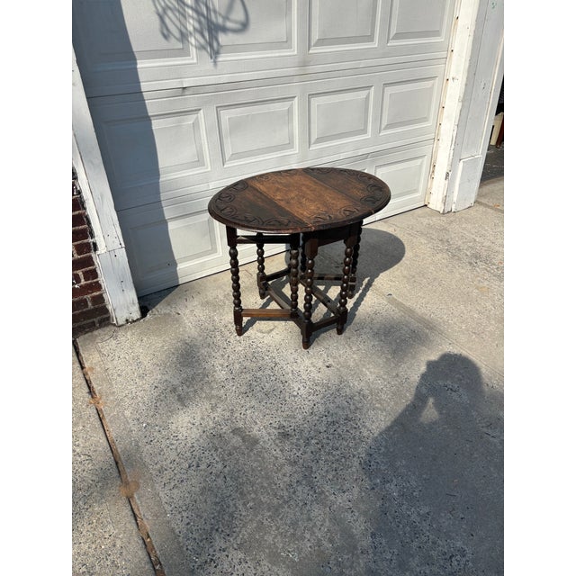 Brown English Arts & Crafts Oak Barley Twist Gateleg Drop Leaf Table For Sale - Image 8 of 11