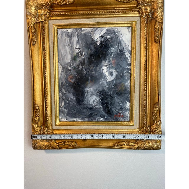 Gray Original Abstract Expressionist Oil Painting in Ornate Vintage Gilded Frame For Sale - Image 8 of 11