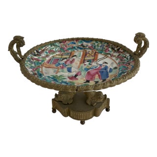 18th Century Rose Medallion Dish Mounted on French Louis XVI Bronze Base For Sale