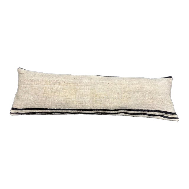 Turkish Hemp Pillow Cushion Natural Beige Black Cushion Cover 14"x45" For Sale