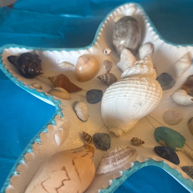 Charming Starfish-Shaped Coastal Decor Tray With Real Mixed Seashells For Sale - Image 4 of 7