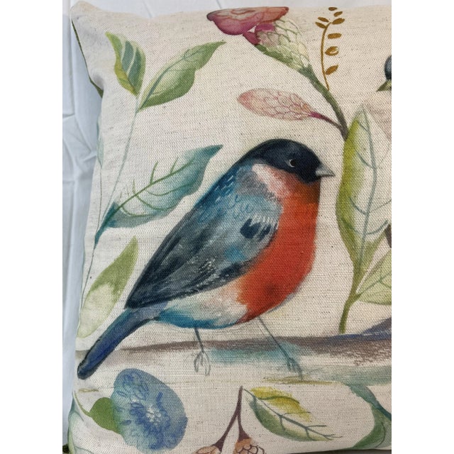 16" Square Decorative Toss Pillow Adorned With a Pair of Colorful Birds Among Flowers and Foliage - Made in the U K For Sale - Image 4 of 12