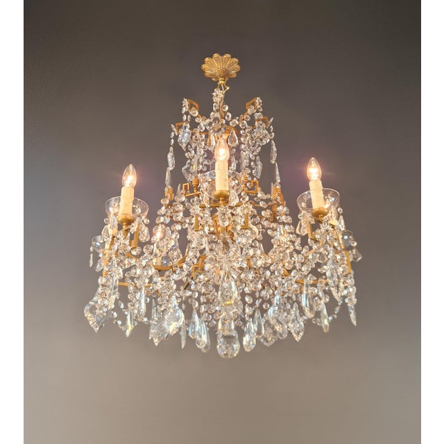 Late 19th Century Antique Louis XVI Revival Crystal Chandelier Giltwood and Brass Circa 1890 For Sale - Image 5 of 13