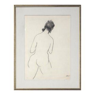 Mid Century Figurative Charcoal Line Drawing, "Girl Walking Away" by Mariellen Ehlers For Sale