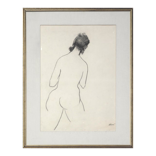 Mid Century Figurative Charcoal Line Drawing, "Girl Walking Away" by Mariellen Ehlers For Sale