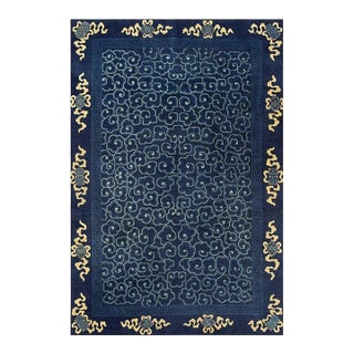 1920s Traditional Geometric Cloud Bands Patterns Antique Chinese Peking Wool Rug For Sale