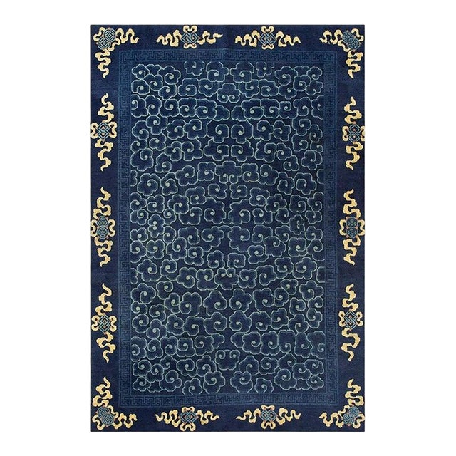 1920s Traditional Geometric Cloud Bands Patterns Antique Chinese Peking Wool Rug For Sale