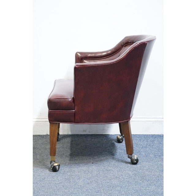 Hickory Leather Co. Burgundy Leather Upholstered Wheeled Club Game Chair For Sale In Kansas City - Image 6 of 10