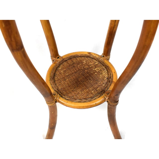 Mid Century Hand Woven Wicker Rattan Bamboo Displaying Plant Stand For Sale - Image 9 of 9