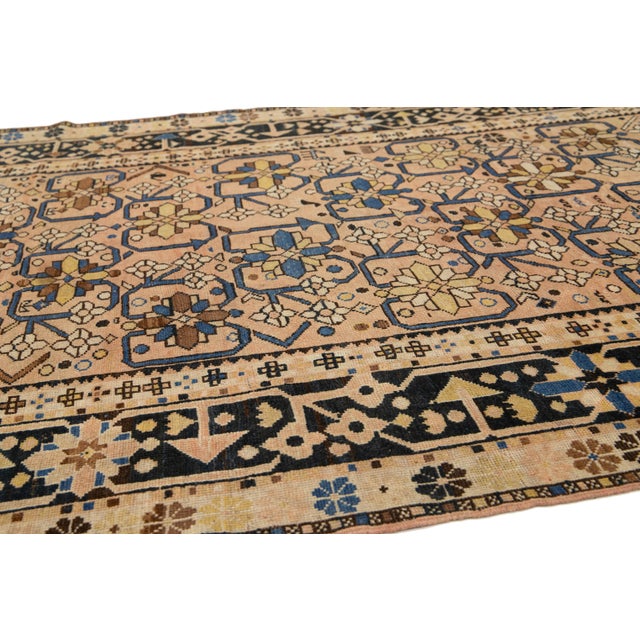 Textile Gallery Size Antique Karabaugh Handmade Wool Rug in Peach With Allover Design For Sale - Image 7 of 10