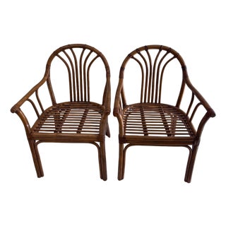Pair of Vintage Rausch Germany Model 22935 Fan-Back Rattan Armchairs for Brown Jordan For Sale