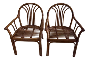 Pair of Vintage Rausch Germany Model 22935 Fan-Back Rattan Armchairs for Brown Jordan