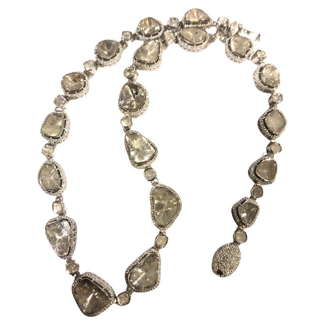 Late 20th Century Bochic "Orient" Vintage Natural Rose Cut Diamond Necklace Set in 18K Gold Over Silver For Sale - Image 15 of 18