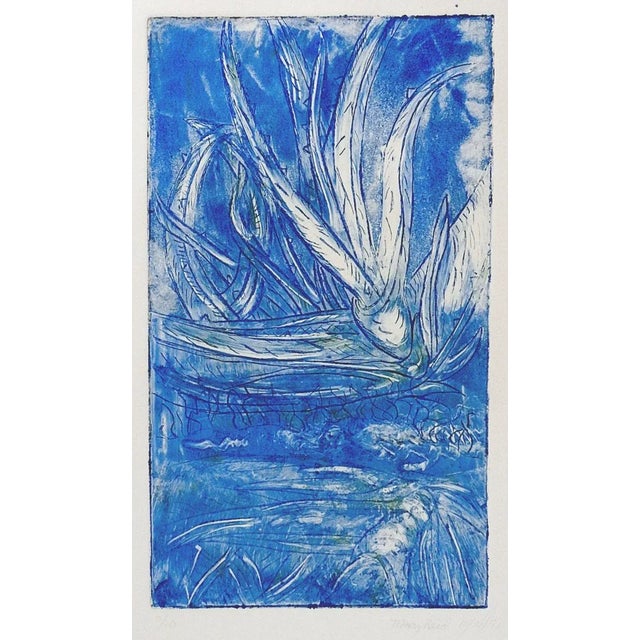 1990s Vintage Abstract Botanical Etching in Blue For Sale - Image 5 of 5