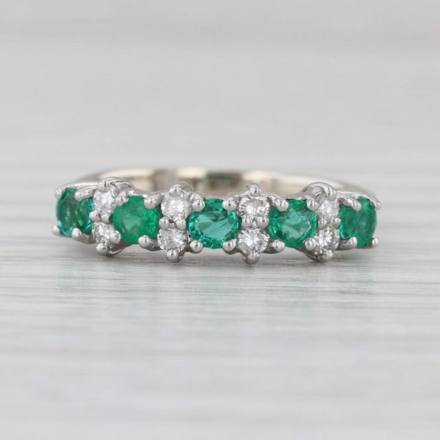 Green 0.54ctw Emerald Diamond Ring 14k White Gold Size 5.5 Stackable For Sale - Image 8 of 8